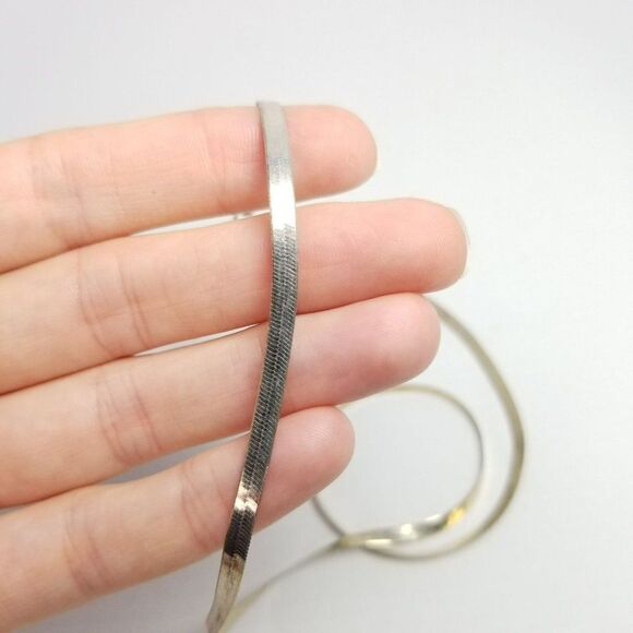 Vintage Sterling Silver Herringbone Flat Chain Necklace, Signed GLO, Estate - Picture 8 of 8